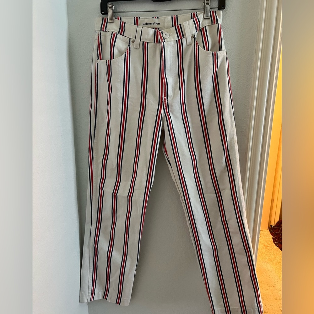 Red and Blue Striped Jeans